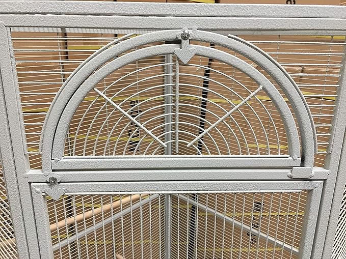 64" Extra Large Corner Flight Bird Parrot Cage for Cockatiel Parakeet Budgies Parrot with Around Metal Seed Skirts, Tight 1/2-Inch Bar Spacing (WhiteVein)