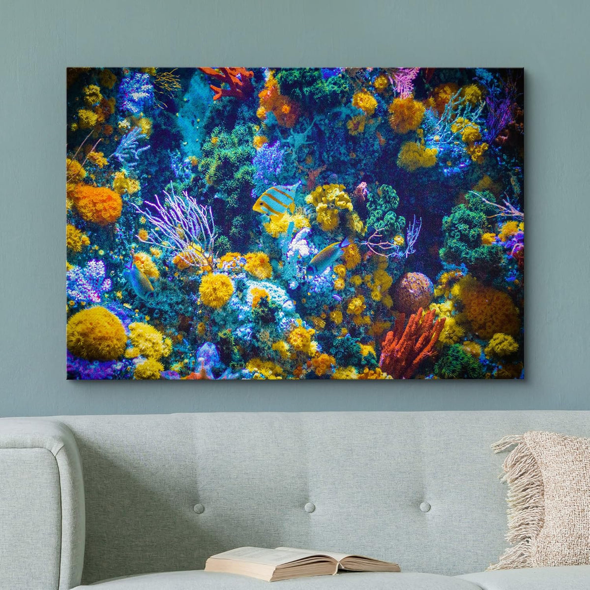 wall26 Canvas Print Wall Art Vibrant Neon Multicolor Anemone Coral Reef Nature Animals Photography Realism Rustic Scenic Landscape Wilderness Earth for Living Room, Bedroom, Office - 16"x24"