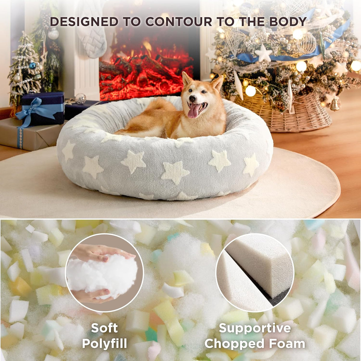 LE SURE Donut Large Dog Bed - Round Cat Beds for Indoor Cats Anti-Anxiety Calming Pet Beds, Washable Cute Modern Beds with Teddy Sherpa Plush & Anti Slip Bottom, 36 Inch, Galaxy Grey