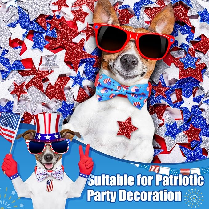 Hillban 50 Pcs Patriotic Collar Dog Bow Ties Blue and Red Star Print Dog Collar Accessories Bow Ties Attachment with Elastic Bands Detachable Charms for Pets Collar 4 of July Costume