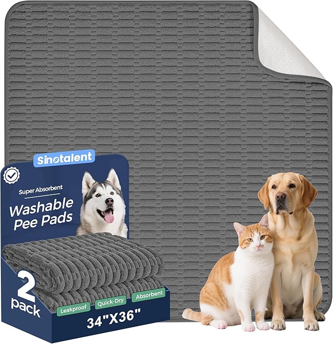 Washable Pee Pads for Dogs, 2 Pack Reusable Puppy Pads Dog Pads, Non-Slip Dog Pee Pads, Leakproof Pet Pee Pads Wee Wee Pads for Dogs. (Dark Grey, 34"x36"(Pack of 2))