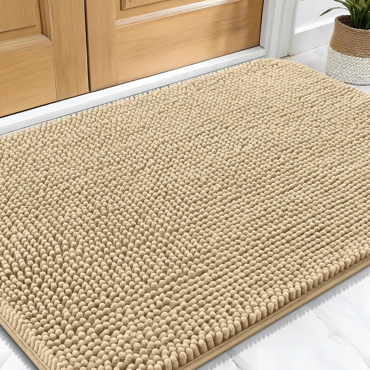 OLANLY Dog Door Mat for Muddy Paws 30x20, Absorbs Moisture and Dirt, Absorbent Non-Slip Washable Doormat, Quick Dry Chenille Mud Mat for Dogs, Entry Indoor Entryway Carpet for Inside Floor, Beige