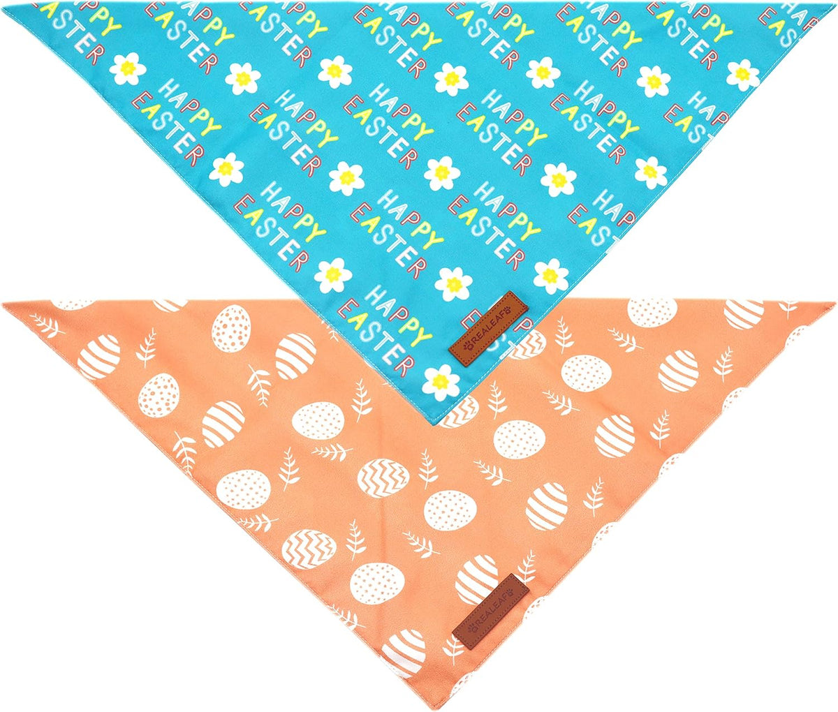 Realeaf Happy Easter Dog Bandanas 2 Pack, Reversible Pet Scarf for Boy and Girl, Premium Durable Fabric, Holiday Bandana for Small Medium Large and Extra Large Dogs (X-Large)