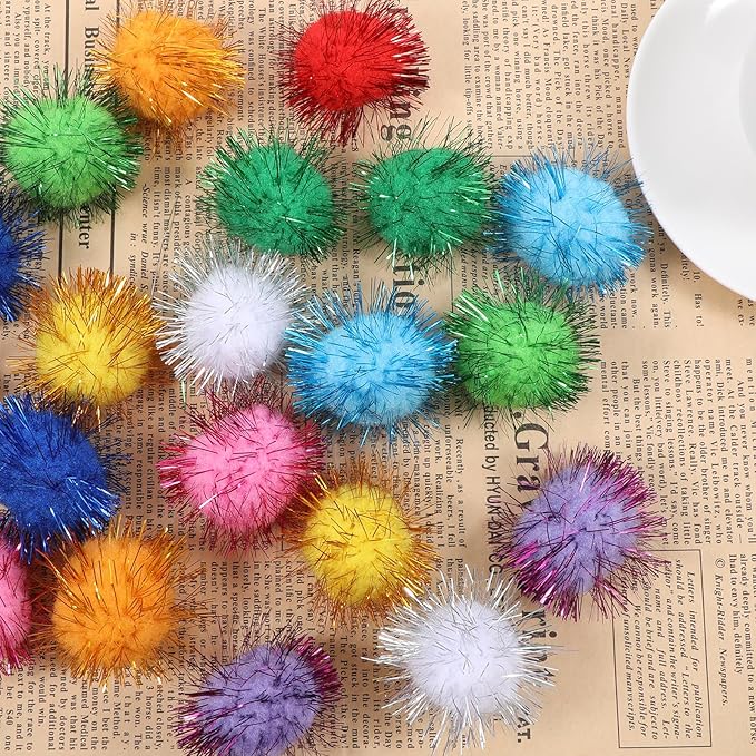 40 Pcs Pom Pom Balls for Kittens Colorful Pompom Balls for Cats Sparkle Ball for Cats Interactive Cat Toy Set for Exercise and Entertainment