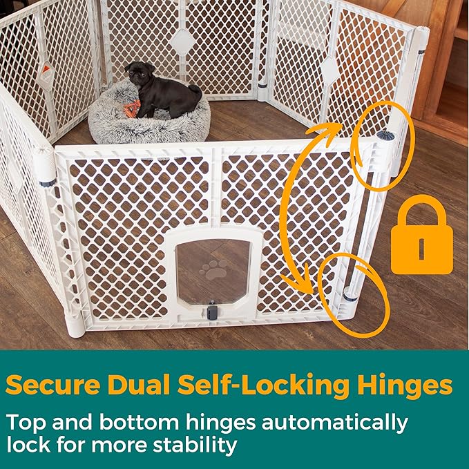 MyPet Petyard Passage: 5.5 Ft. Wide Customizable Folding Dog Playpen with Passage Flap-Door for Indoor/Outdoor. Made in USA. 6-Panel Puppy Playpen. Freestanding Play Pen Dog Gate 26" Tall, Light Gray