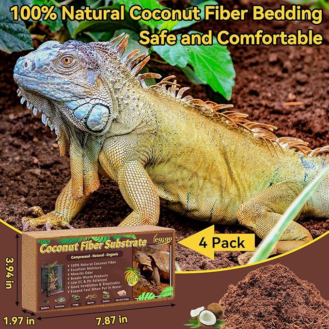 Legigo 4 Pack Compressed Coconut Fiber Substrate - 100% Organic Coconut Fiber Brick Bedding for Reptiles, Natural Coco Husk Substrate Terrarium Bedding for Snake, Hermit Crabs, Frogs, Tortoise, Gecko