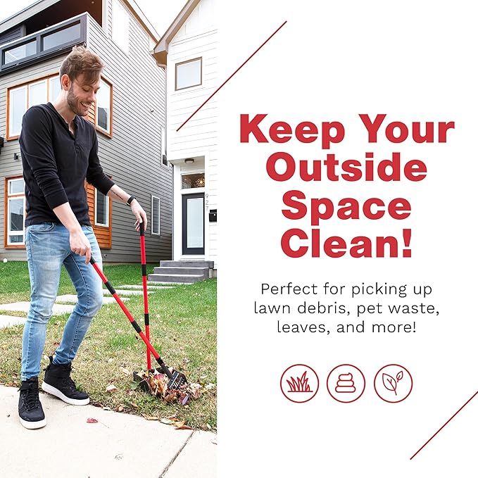 Pooper Scooper for Large Dogs, Small Dogs and Horses, Metal Poop Scooper Set with Long Handle Rake and Tray for Yard, Grass, Dirt or Gravel, Heavy Duty Aluminum Poop Picker Upper