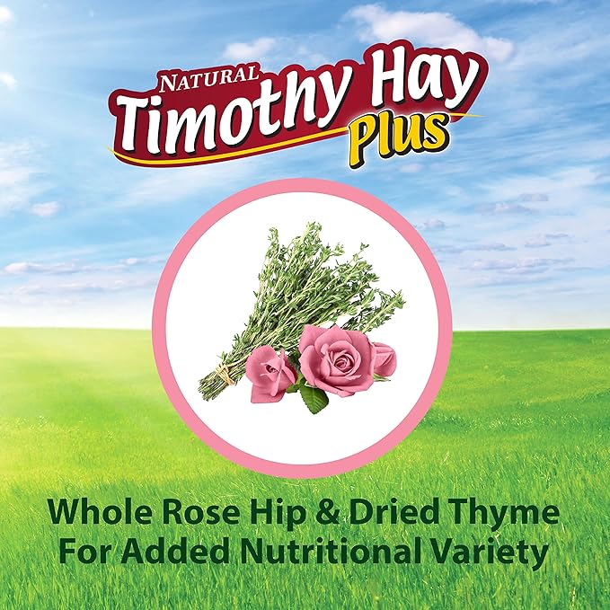 Kaytee All Natural Timothy Hay Plus Rose & Thyme for Guinea Pigs, Rabbits & Other Small Animals, 24 Ounce