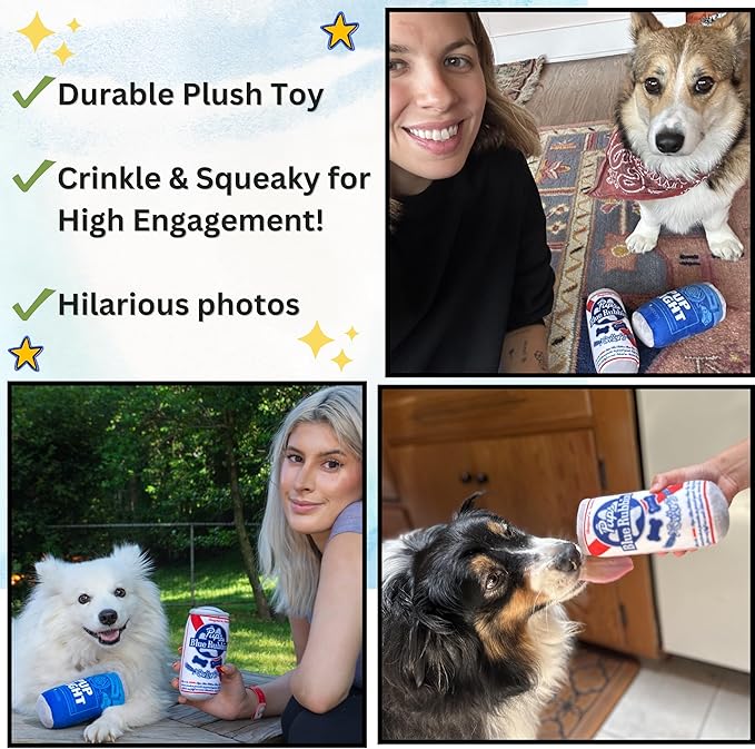 Pup Light and Pups Blue Rubbin - Parody Beer Dog Toys - Funny Plush Squeaky and Crinkle Dog Toys Dog Gifts for Dog Birthday (2 Pack) (Mix)