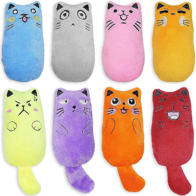 SCHITEC Catnip Toys, [8 PCS] Soft Plush Cat Nip Chew Toy for Indoor Cats, Interactive Kitten Pillow Kitty Teething Toy