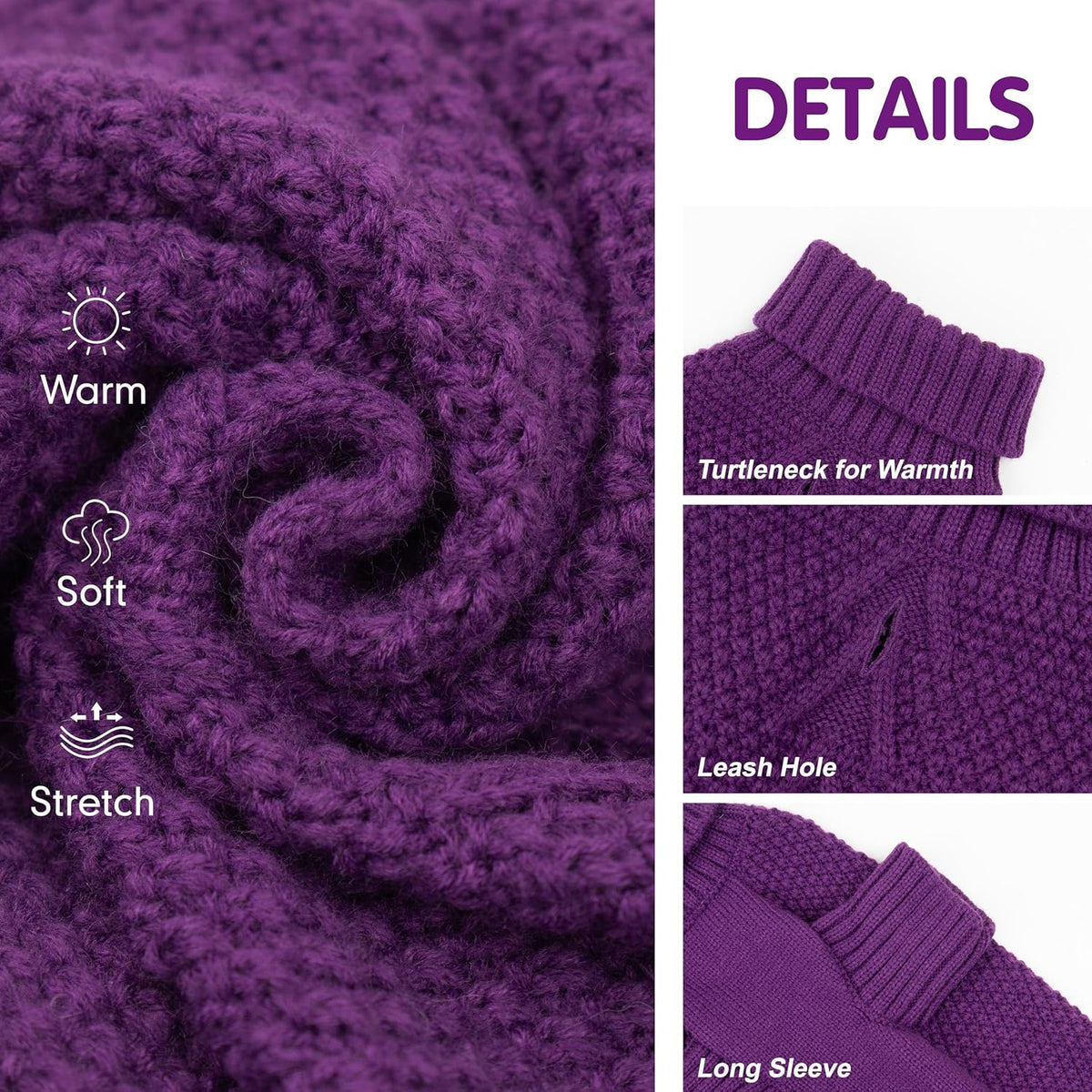 cyeollo Dog Sweater Pullover Turtleneck for Dogs, Classic Knitwear Fall Winter Cold Weather Doggie Clothes Warm Pet Apparel Small Dog Sweaters, Purple M