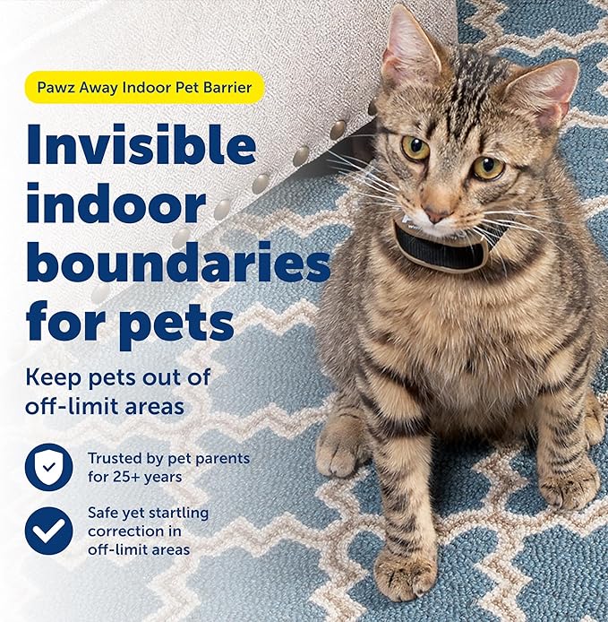 PetSafe Pawz Away Indoor Pet Barrier - Battery-Operated Indoor Invisible Containment Area with Adjustable Compatible Collar - Easy Setup for Furniture Protection