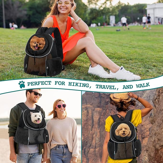 PetAmi Dog Front Carrier Backpack, Ventilated Adjustable Dog Pet Cat Chest Carrier Backpack, Dog Carrier for Hiking Camping Travel, Small Dog Puppy Medium Cat Carrying Bag, Max 10 lbs, Black