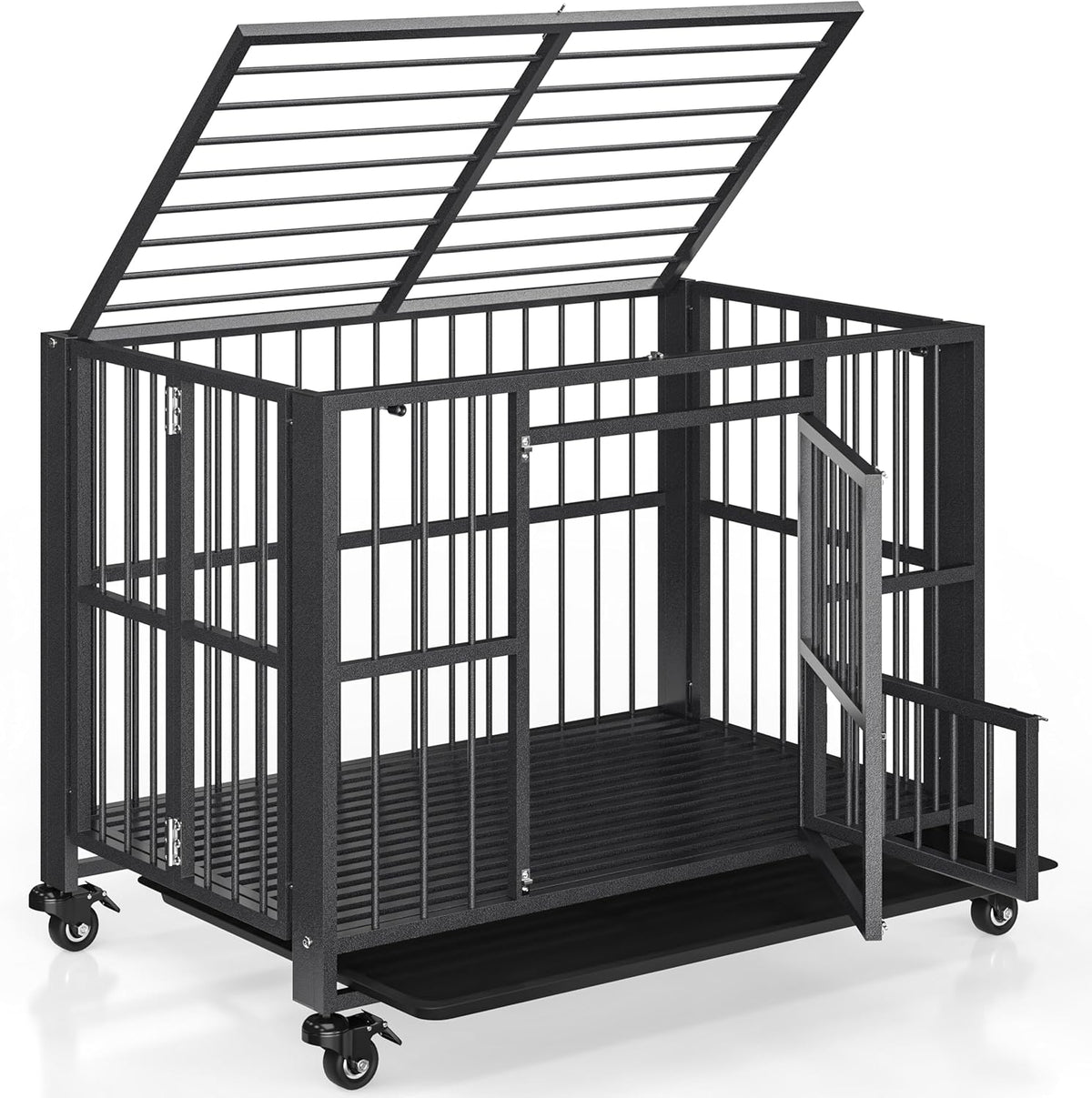 Polar Aurora Heavy Duty Dog Crate, Foldable Indestructible Dog Kennel, Escape Proof Extra Large Dog Cage with Lockable Wheels, High Anxiety Pet Playpen with Double Door for Indoor/Outdoor Use. (38in)