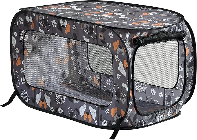 Beatrice Home Fashions Portable, Collapsible, Pop Up Kennel Travel Cat and Dog Crate, 24" L x 16.6" W x 16" H, Face of Love