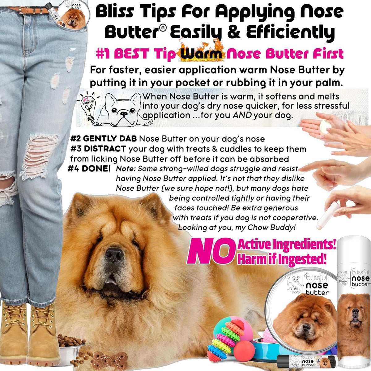 The Blissful Dog Chow Nose Butter for Dry, Cracked Skin, Lick-Safe Dog Nose Balm with Moisturizing Shea Butter, Almond, Olive, and Essential Oils, Pet Supplies, Uncented, 4 oz.
