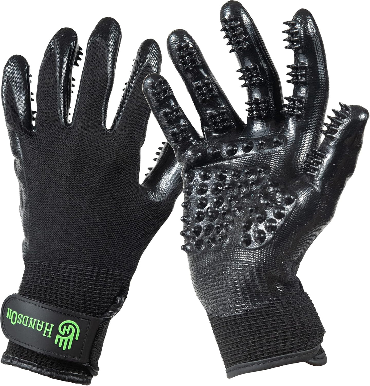 H HandsOn Pet Grooming Gloves - Patented #1 Ranked, Award Winning Shedding, Bathing, & Hair Remover Gloves - Gentle Brush for Cats, Dogs, and Horses (Black, Junior)