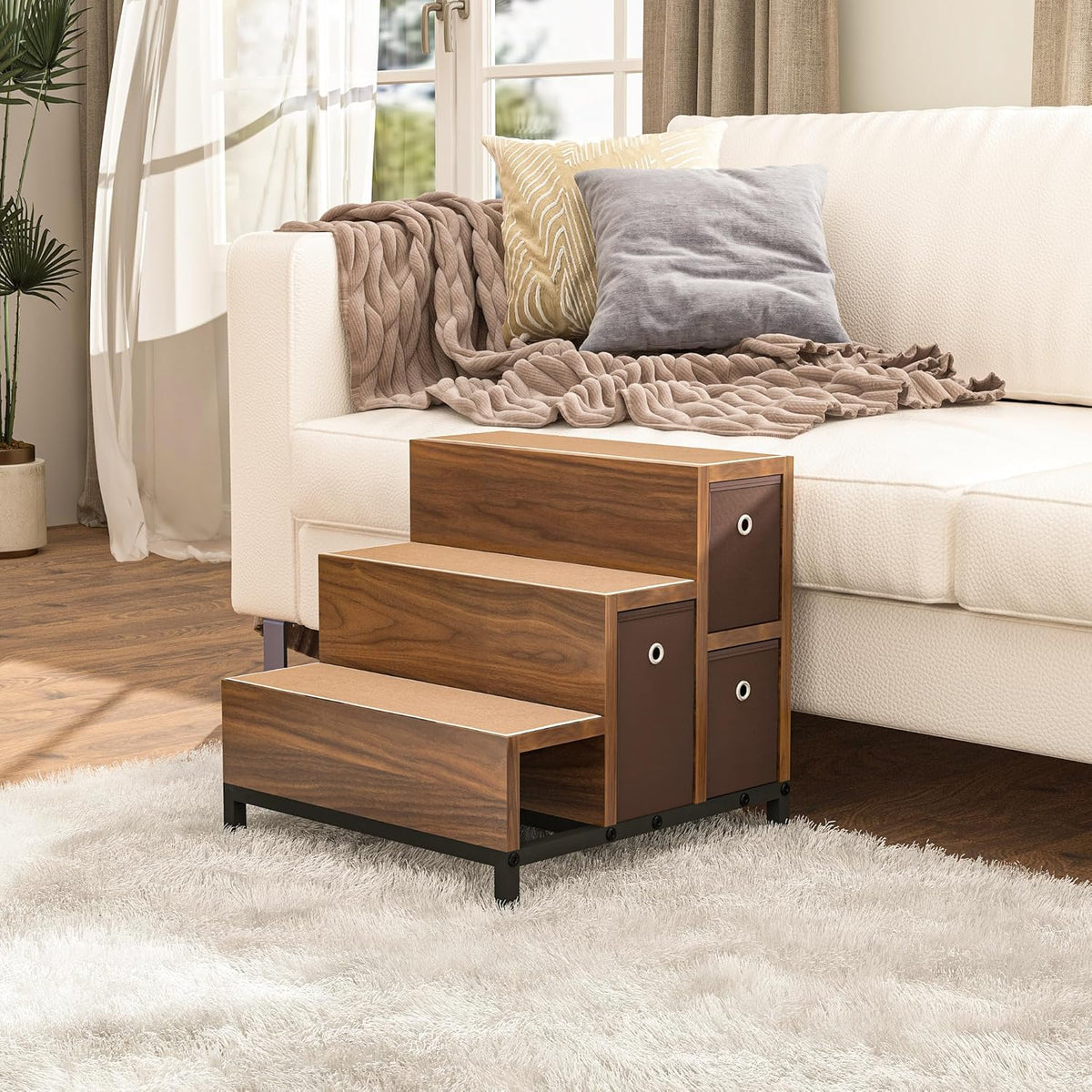 Dog Window Perch, Pet Bunk Bed with Multi-Level Platform, Non-Slip Cat Window Perch with Stroage Drawers, Dog Perch to Look Out Window, Wooden Steps for Small, Large Sized Dogs and Cats