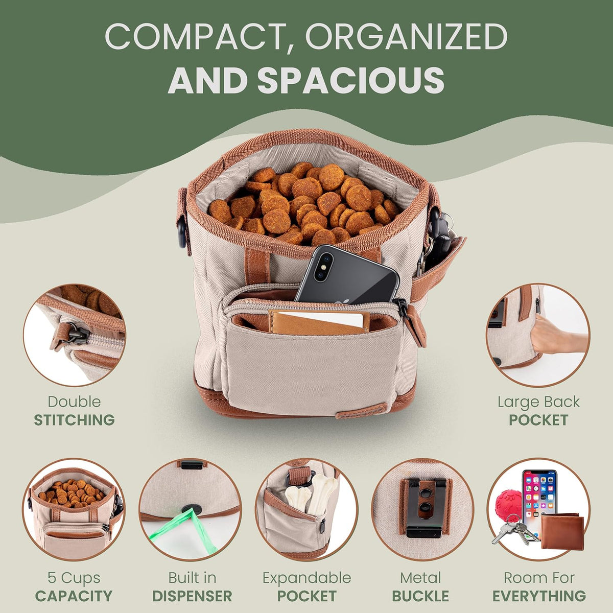 BEAU&FUR Dog Treat Pouch with Clicker for Training - Hands-Free Dog Treat Bag with Magnetic Closure, Built-in Poop Bag Holder Pocket