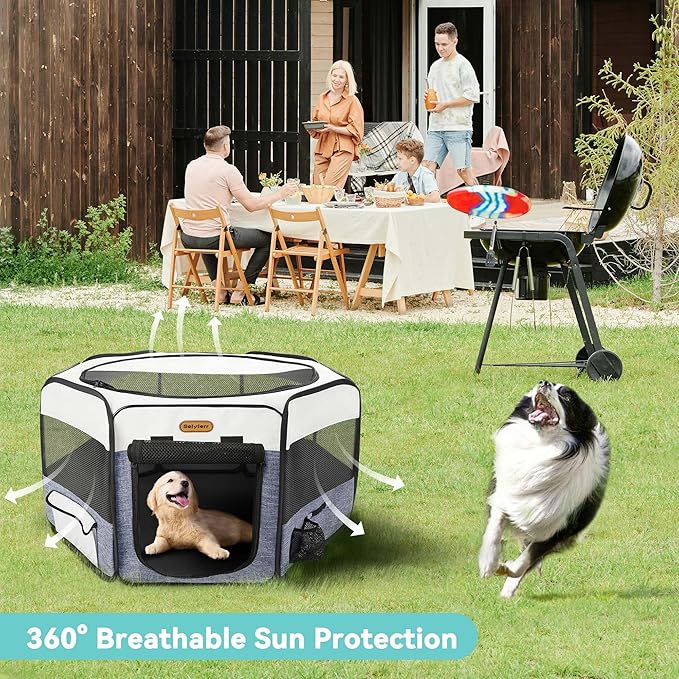 Dog Playpen, Portable Pet Play Pen Foldable Carrying Case, Puppy Pens Outsid for Small Cat Indoor/Outdoor, Removable Mesh Shade Cover