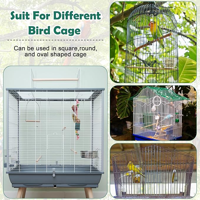 2 Pack Bird Cage Seed Catcher Guard, Bird Cage Cover,Heavy Duty Adjustable Nylon Mesh Netting Seed Catche for Parrot Parakeet Macaw African(L-94.4’’*14.9’’)