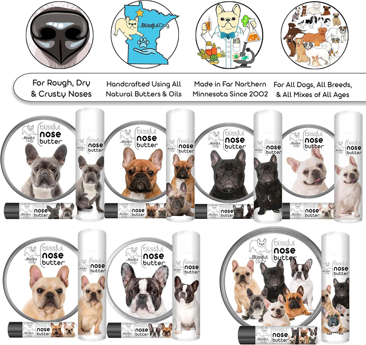 The Blissful Dog Blue French Bulldog Nose Butter, Versatile Dog Nose Balm for Dry Nose, Handcrafted Nose Moisturizer, Easy-to-Apply Dog Essentials, Unscented, 1 oz.