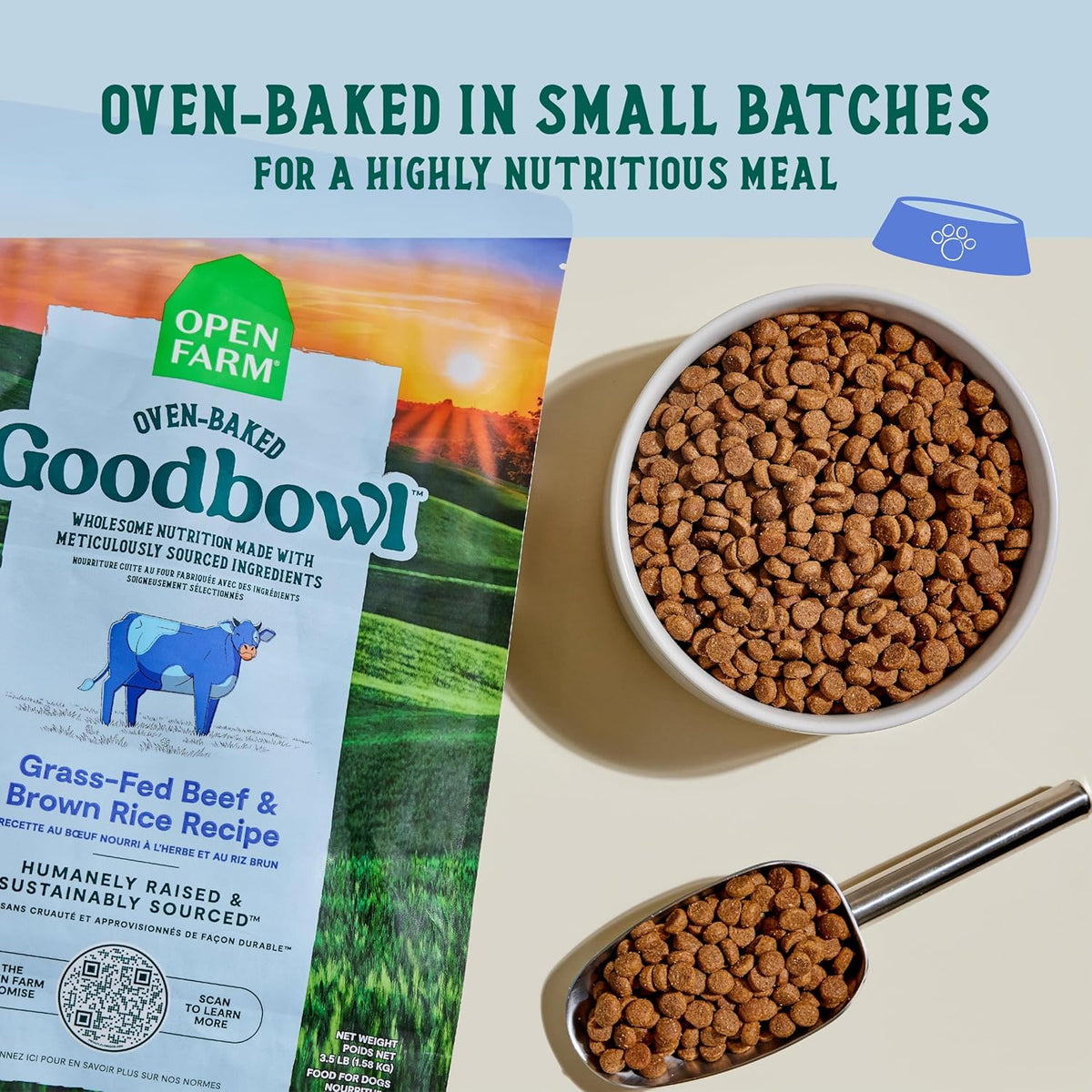 Open Farm Goodbowl, Oven-Baked Small Batch Dry Dog Food - Grass-Fed Beef & Brown Rice Recipe, Includes Non-GMO Produce & Grains, 22lb Bag (352oz Bag)