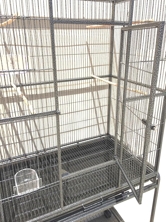 54" Large Wrought Iron Breeding Flight Canary Parakeet Cockatiel Lovebird Finch Cage Side Nesting Box Doors with Removable Rolling Stand