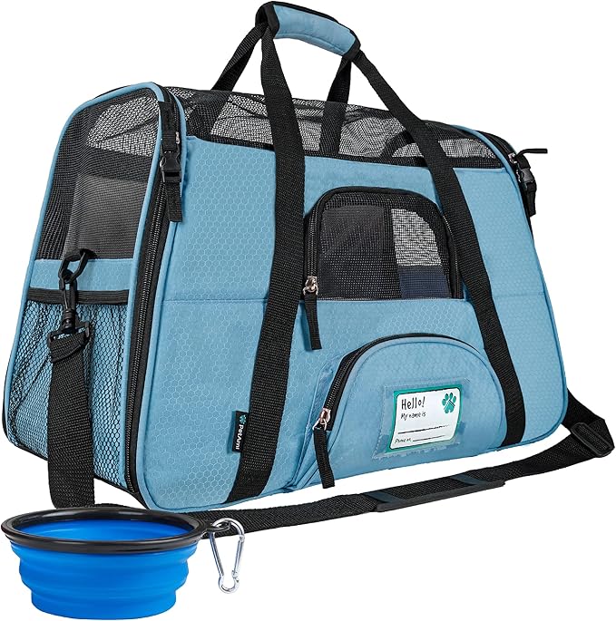 PetAmi Airline Approved Pet Carrier for Cat, Soft Sided Dog Carrier for Small Dogs, Cat Travel Supplies Accessories for Indoor Cats, Ventilated Pet Carrying Bag Medium Large Kitten Puppy, Small Blue