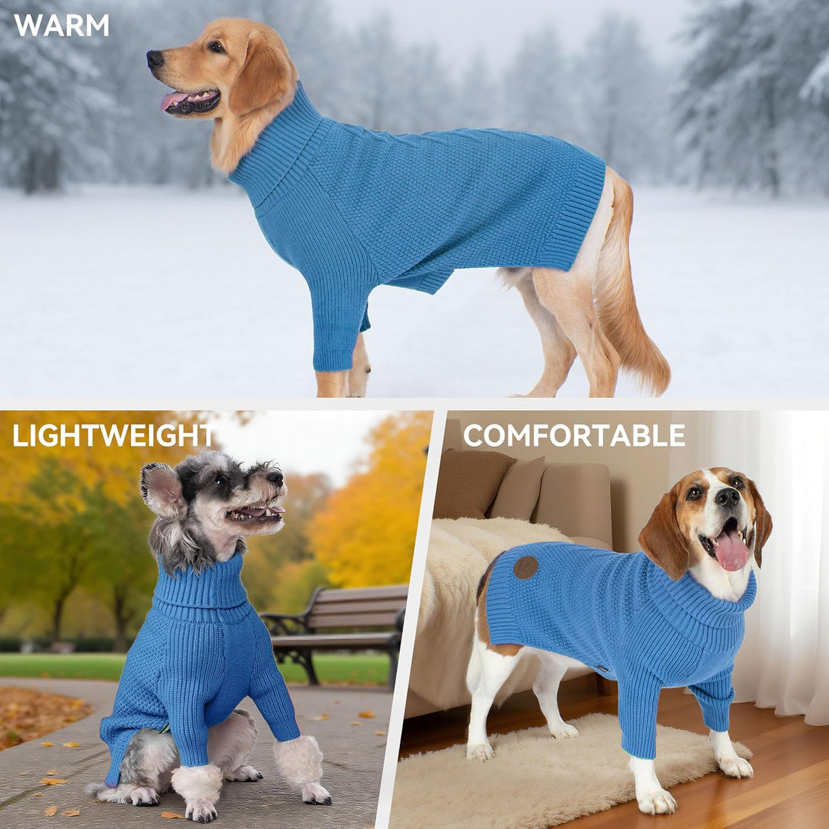 cyeollo Small Dog Sweater, Warm Turtleneck Sweaters for Small Dogs Boy, Knit Doggy Sweatshirt with Sleeves Fall Winter Pullover Cold Weather Dog Clothes for Indoor & Outdoor Wear, Blue S