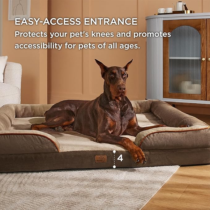 Bedsure XXL Orthopedic Dog Bed for Extra Large Dogs - Washable Giant Dog Cat Bed Waterproof, Comfort Dogs Couch Sofa with Washable Removable Cover, Pet Bed with Nonskid Bottom, Brown, 52"