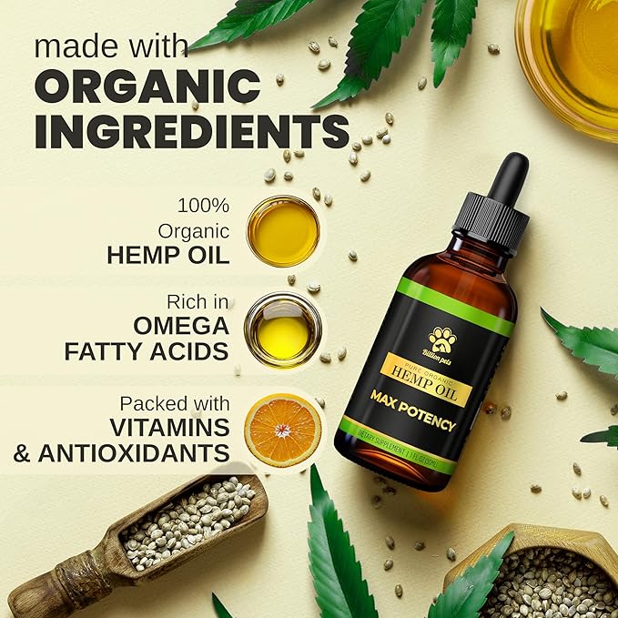 Hemp Oil for Dogs and Cats - Helps with Anxiety, Pain, Stress, Sleep, Arthritis, Seizures Relief - Hip and Joint Support - Calming Drops