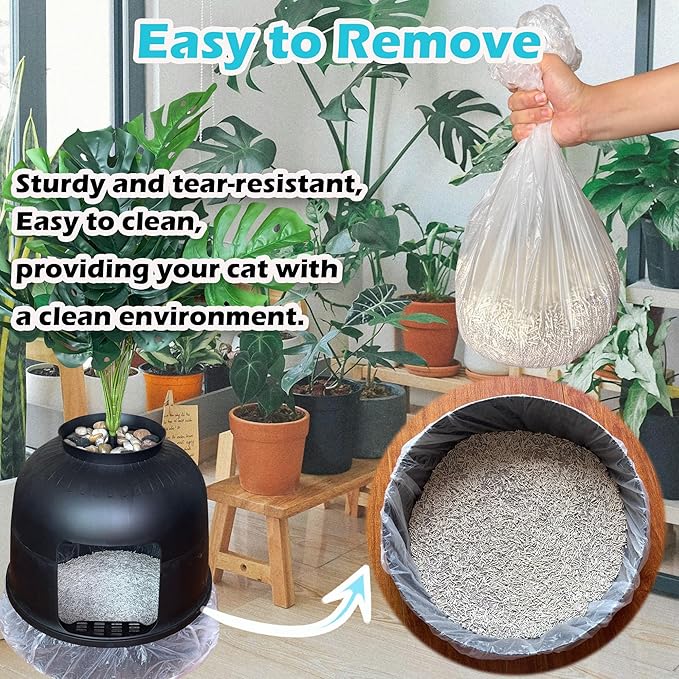 50 Pack Litter Box Liners Compatible with Lifewit Litter Box Cat, Elastic Band Trash Bags for Disposal of Cat Waste, Waterproof and Leak Proof (Clear)