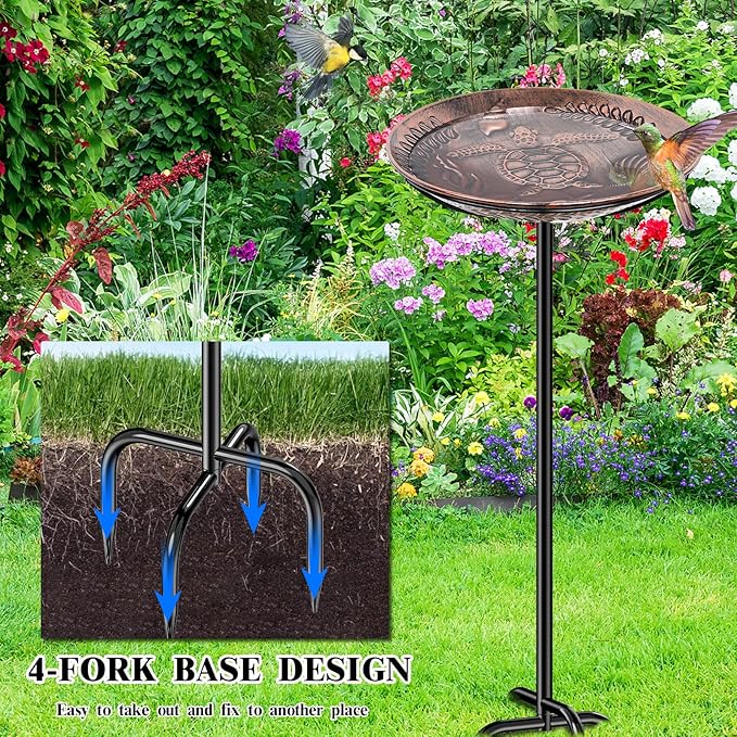 40 Inch Metal Bird Bath for Outside, Detachable Birdbath & Birdfeeder with Base Stake, Vintage Bird Baths for Outdoors Garden Yard Lawn Decor (Vintage Copper)