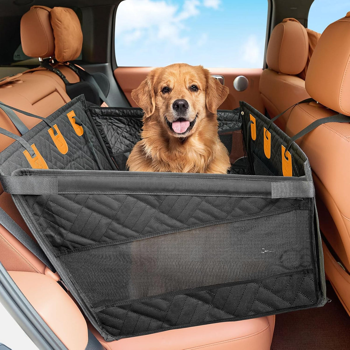 Kohree Dog Car Seat Cover for Medium Large Dogs, Hard Bottom Dog Car Seat Cover for Back Seat Waterproof 600D Car Hammock for Dogs Pet Back Seat Extender for Cars SUV Truck-Upgraded Version