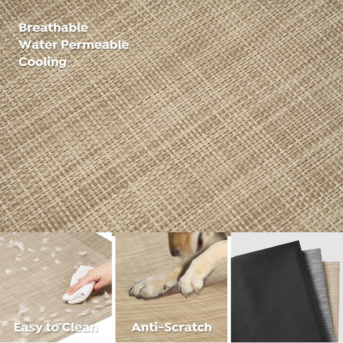 Veehoo Portable Elevated Dog Cot, 59" x 37" Extra Large Raised Cot for Large Dogs, With Breathable Mesh & Non-Slip Feet, Suitable for Outdoors & Camping, Beige & Coffee