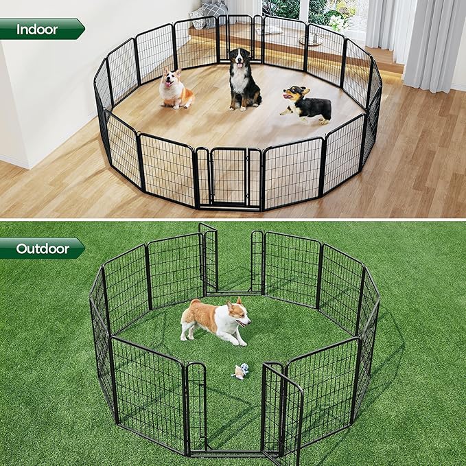 Yaheetech Dog Playpen Outdoor, 32 inch 16 Panels Dog Pen Indoor Heavy Duty Puppy Exercise Pen Metal Pet Fence for RV Camping/Yard/Garden
