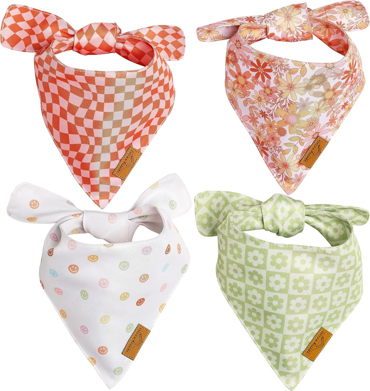 Remy+Roo Small Spring Dog Bandanas - 4 Pack Daisy Set | Premium Durable Adjustable Polyester Fabric | Patented Shape Girl Dog Bandana, Floral Dog Bandana
