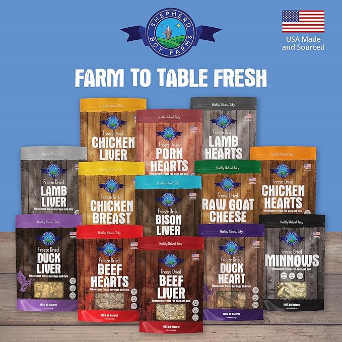Shepherd Boy Farms Freeze Dried Dog and Cat Treats, Bison Liver, All Natural Freeze-Dried Dog Treat & Snacks, Made in USA, High in Protein, Essential Nutrition of Raw Food, 3oz