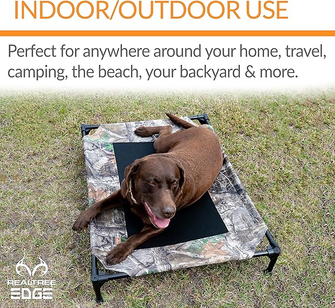 K&H Pet Products Outdoor Elevated Dog Cot, Breathable Cooling Elevated Cot Hammock Pet Bed for Medium Dogs, Washable Mesh Cover, Raised Metal Frame, Collapsible, Portable - Medium 32 X 25in Camo