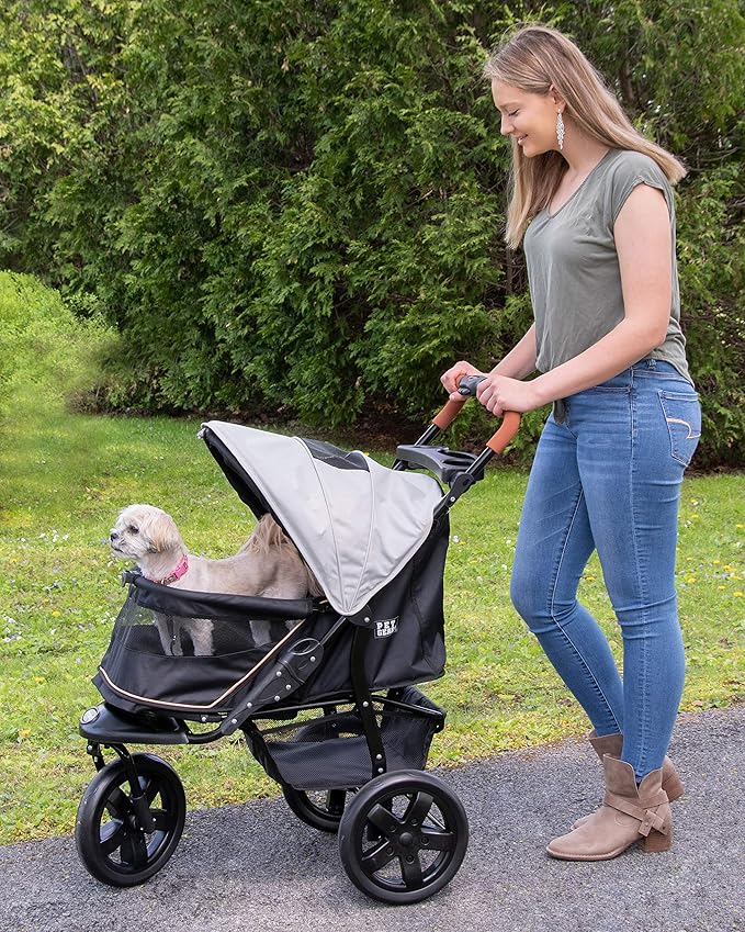 Pet Gear No-Zip AT3 Pet Stroller for Cats/Dogs, Zipperless Entry, Easy One-Hand Fold, Jogging Tires, Removable Liner, Cup Holder + Storage Basket, 1 Model, 2 Colors New Summit Grey