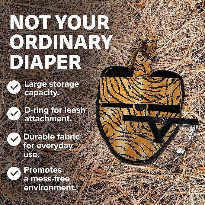 Hen Holster Wrap-Around Bird Diaper & Harness for Hens, Roosters, Ducks, Geese - with Removable Vinyl Liner, Adjustable Fit for Outdoor Adventures & Indoor Use - Easy to wear - XL, Tiger