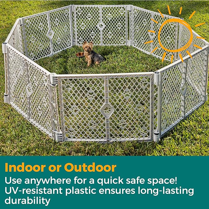 MyPet 8-Panel Paws Petyard, Gray Dog Playpen, Durable & UV-Resistant Puppy Playpen, Indoor/Outdoor Portable Dog Pen, Adjustable for Your Pet's Comfort, Friendly Design for Happy Pets