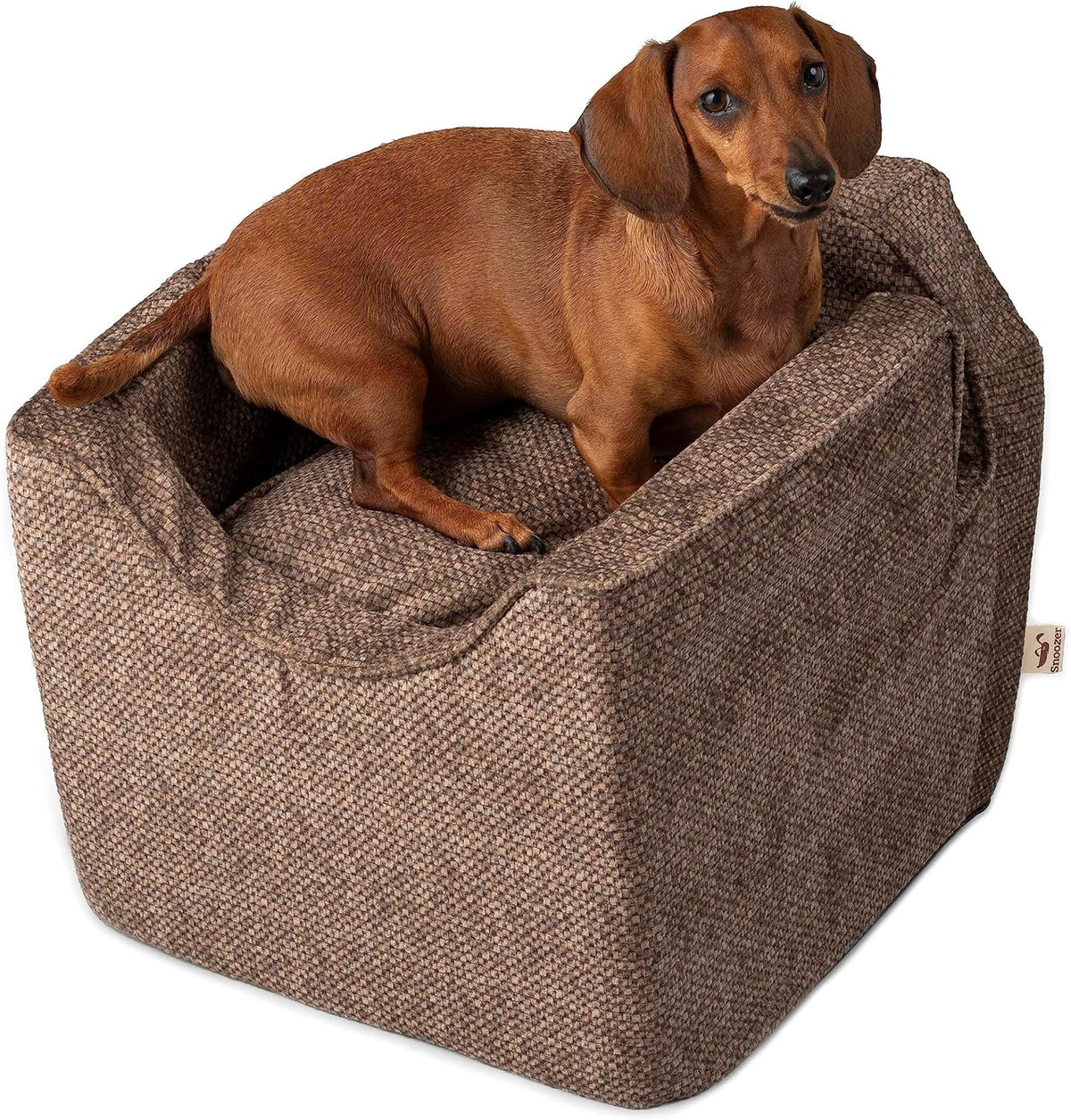 Snoozer Lookout Dog Booster Seat: Small (5-15 lbs), Camel Merlin Fabric, Alleviates Car Sickness, Machine Washable Cover
